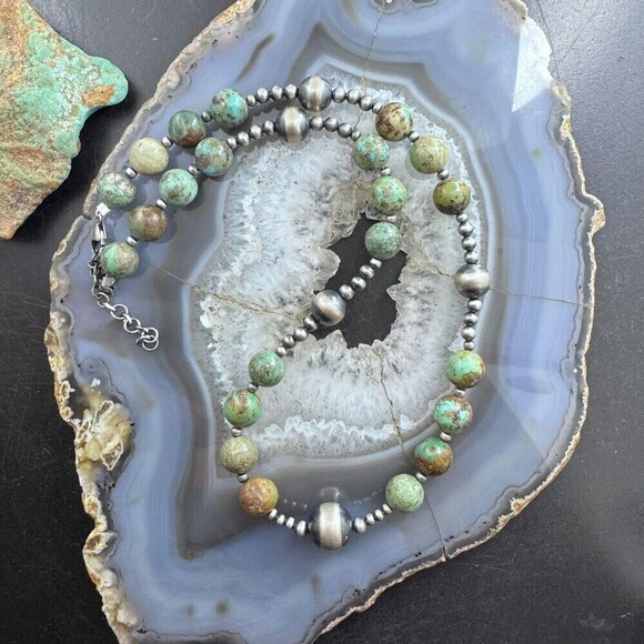 Sterling Southwestern Style Green Turquoise/Navajo Pearl  Sterling Southwestern Style Green Turquoise/Navajo Pearl Bead 16\